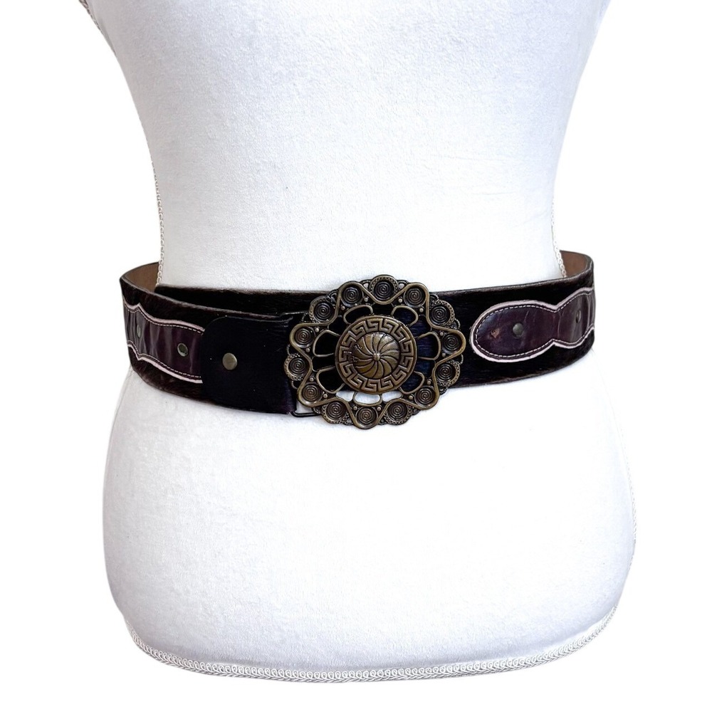 Country Western Boho Rustic Cowgirl Belt Womens Medium Brown Medallion Rodeo